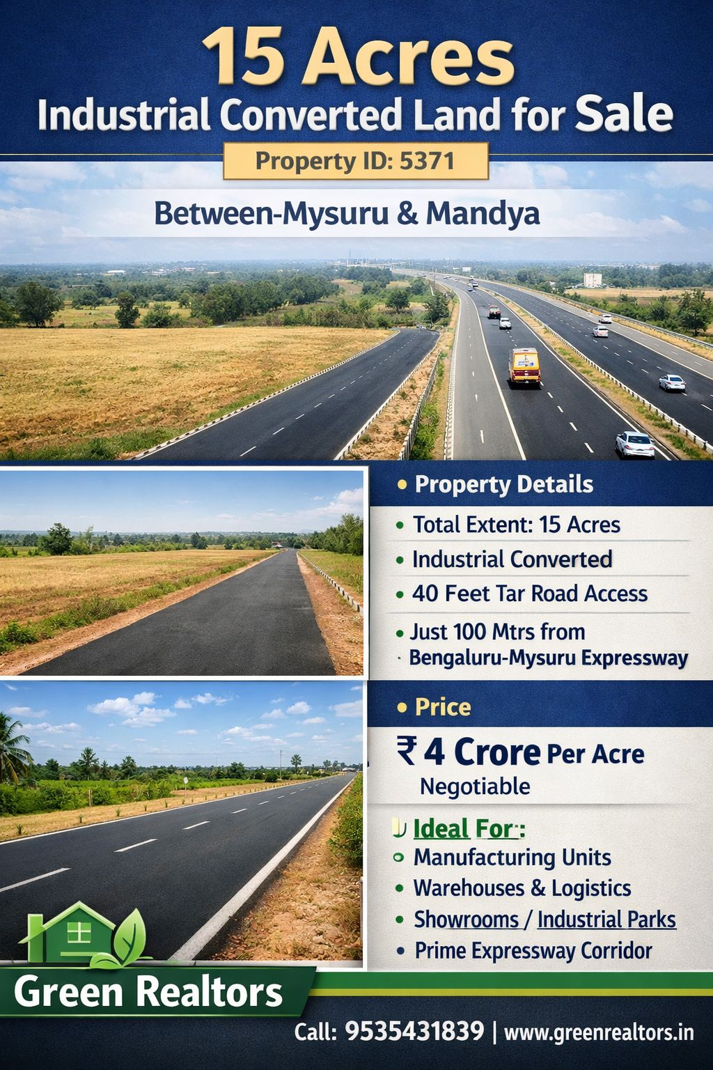 🆔 *Property ID –5371* 🏭 *15 Acres Industrial Converted Land for Sale*